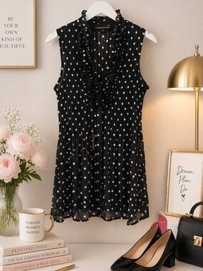Laura Petites Polka Dot Ruffle Blouse Petite Small